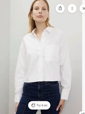 Madewell White Cropped Oversized Button-Down Shirt